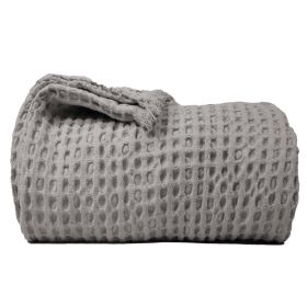 100% Cotton Waffle Weave Throw Blanket 50x60 inch Mineral Gray Color Lightweight Soft and Breathable Throw Blanket for All Season Skin Friendly Blanke