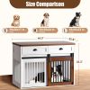 Heavy-Duty Dual-Door Dog Crate House with Storage Drawer - White & Walnut