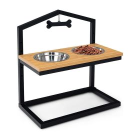 Adjustable Heights Elevated Dog Bowl Feeder Stand (Color: Natural, type: Pet supplies)