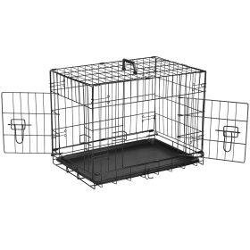 Dog Crate with Divider Panel,42 Inch Double Door Folding Metal Wire Dog Cage with Plastic Leak-Proof Pan Tray, Pet Kennel for Indoor (Color: as Pic)