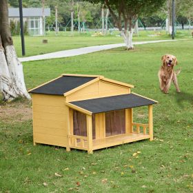 Dog House, Waterproof Dog Cage Kennel, Wooden Outdoor and Indoor Dog House, Raised Pet Kennel for Medium Dogs, Log Cabin Style with Porch (Material: Pine, Color: Natural)