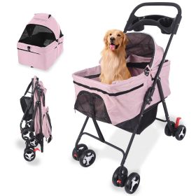 3 in 1 Dog Stroller, 4 Wheels Pet Stroller Dog Cat Stroller for Medium Small Dog Cats Up to 50lbs (Color: Pink)